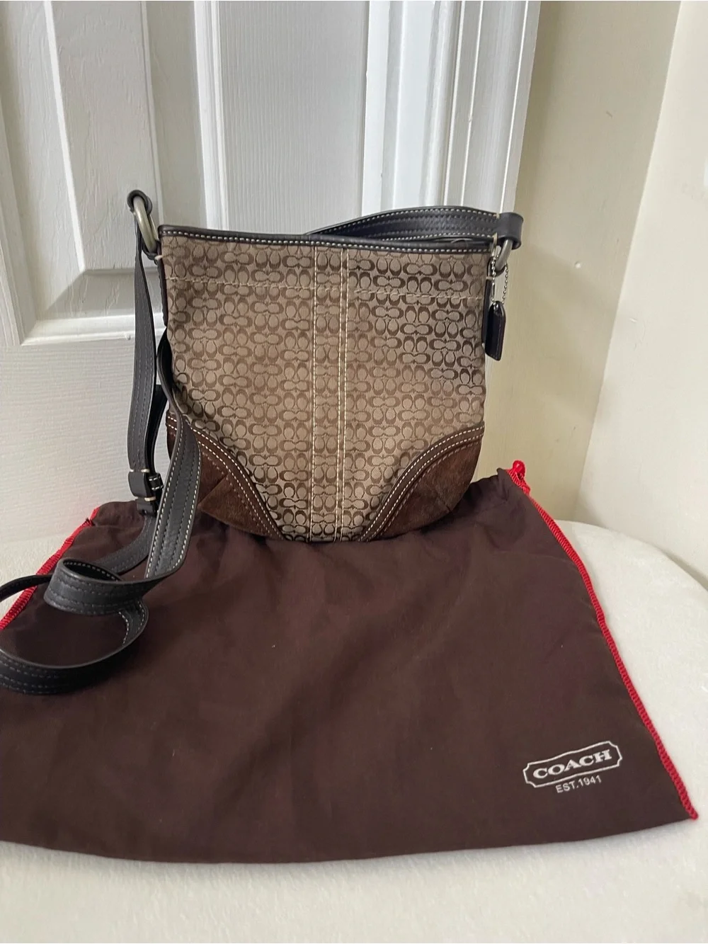 Coach Vintage Tan Brown Signature Crossbody Bag